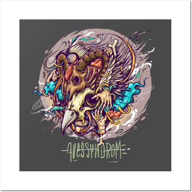 Goat skull T-Shirt and Aves Syndrome illustration. Wall Art by Otpirusthree merch